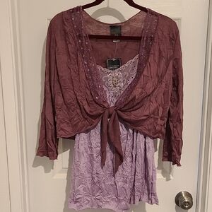Vintage Boho Style Mauve and Lavender Layered Top XL